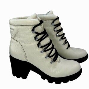 Marc Fisher Kini Combat Boots Size 9 Off-White Leather